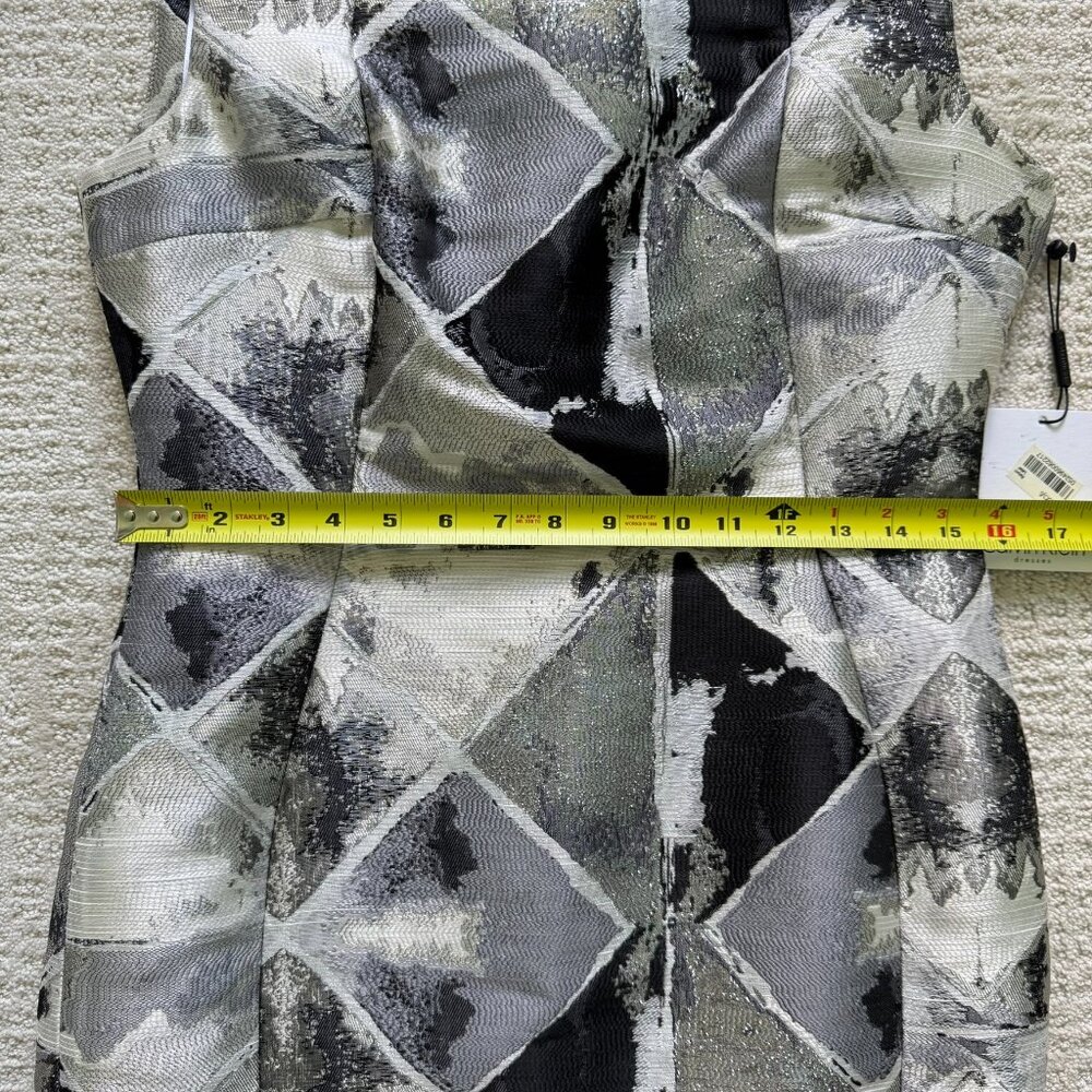 NWT Calvin Klein | Black & Silver Metallic Brocade Cocktail Dress Sz 6 - Picture 5 of 7